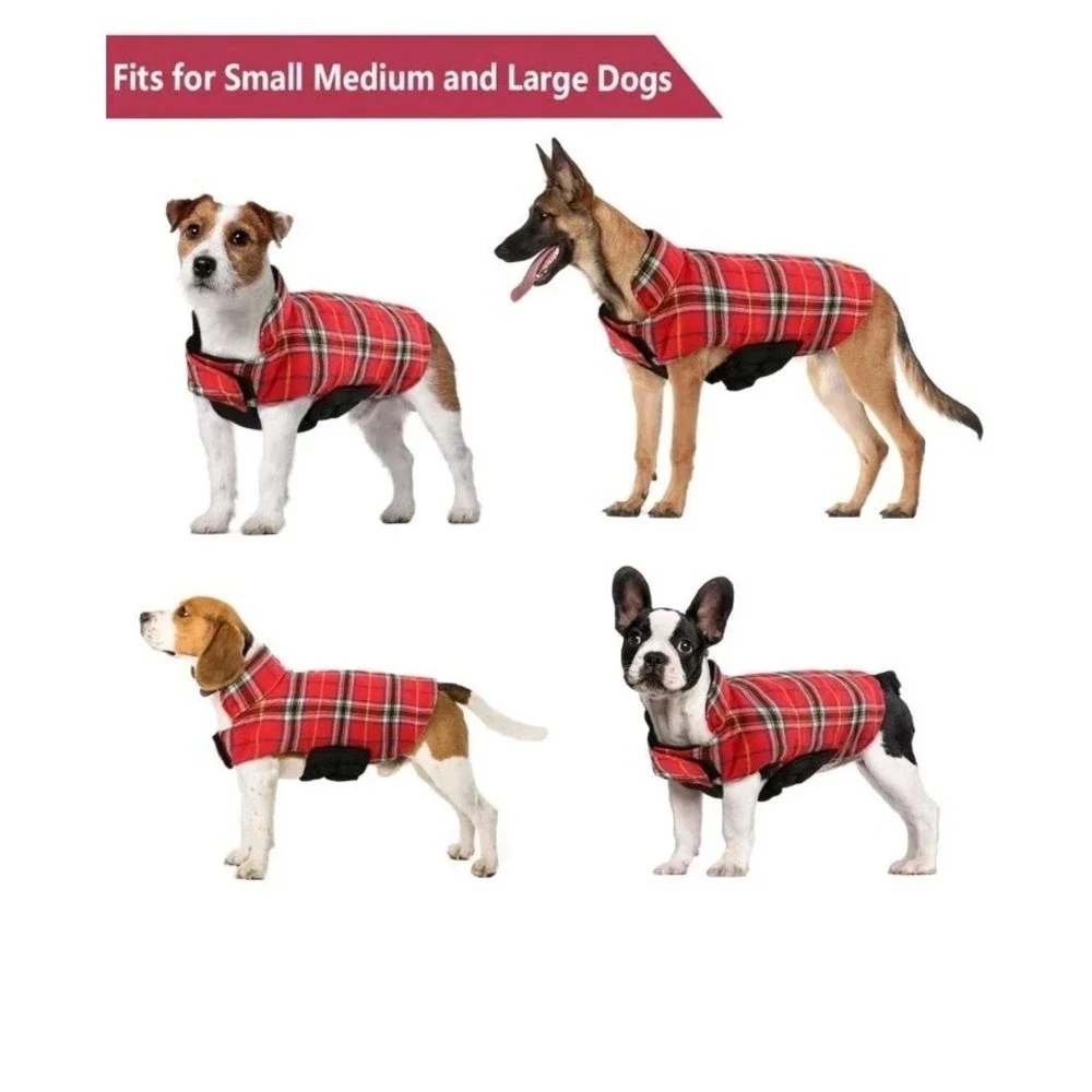 Stylish Waterproof Winter Dog Coat Small - Adjustable & Reversible Plaid‎ Jacket